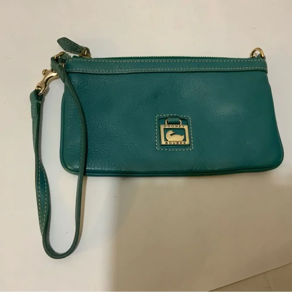 DOONEY & BOURKE TURQUOISE BLUE GREEN MINI WALLET PEBBLED LEATHER WRISTLET